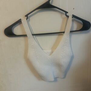 White Ribbed Knit V-Neck Crop Top women’s size XS